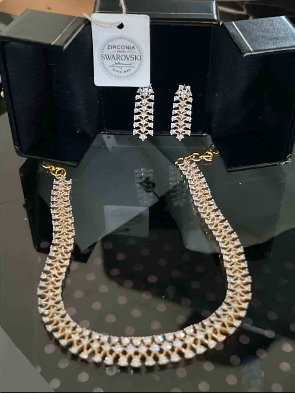 Gold plated diamond finish 3 strand necklace Swarovski elements necklace
